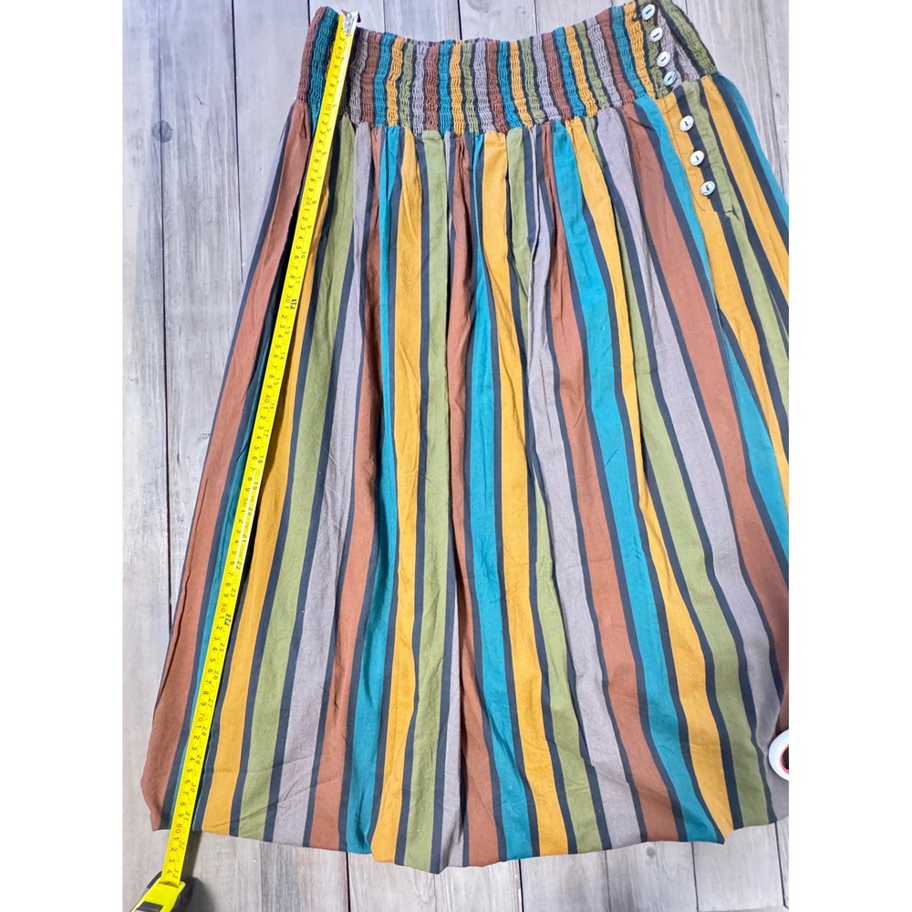 Gudrun Sjoden Akira 100% Organic Cotton Woven Striped Smocked Midi Boho Skirt M - Picture 8 of 11